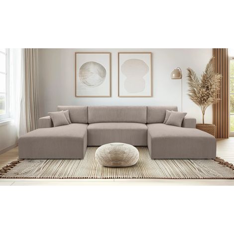 AX LIVING Beige Sofa U Form mit Schlaffunktion – Catea U Wohnlandschaft 364cm