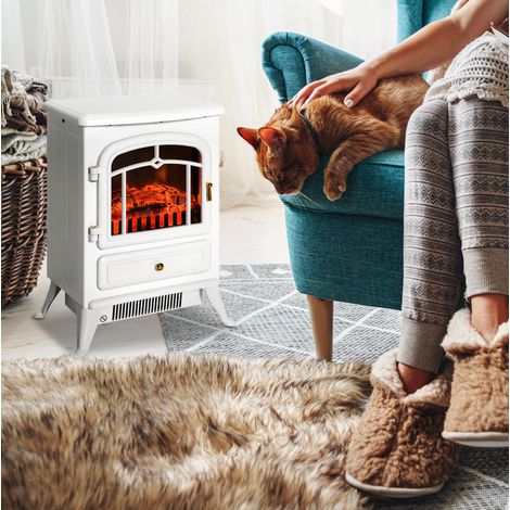Cheminée électrique blanche 950/1850 W avec effet flamme, protection surchauffe, 41,5 x 28 x 54,8 cm, pour salon ou chambre CHICFURN (1/5)