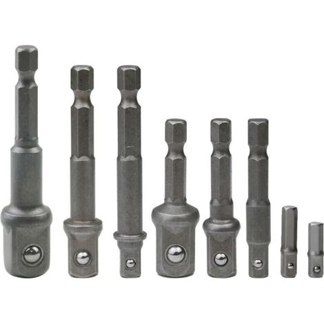 8 Pièces 1/4" 3/8" 1/2" Porte Embouts Magnétique Extension de Vissage Adaptateur Tournevis Hexagonal/Carré Assortiment (1/5)