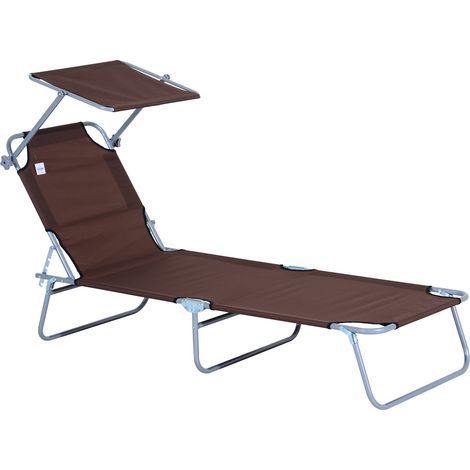 Transat pliant marron avec pare-soleil, 187 x 58 x 36 cm, pour terrasse et balcon (1/5)