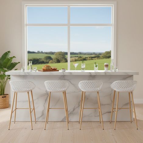 Eggree – Lot de 4 tabourets de bar ergonomiques avec dossier – Réglables en hauteur – Structure métal robuste – Capacité 120 kg – Blanc