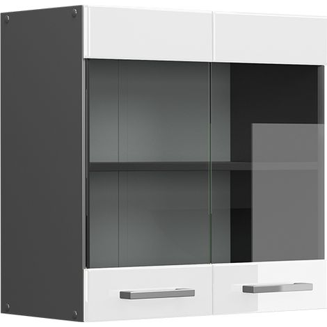 Mobile da cucina in vetro R-Line, Bianco lucido, 60 cm, Vicco