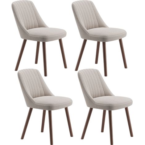 4er-Set Esszimmerstühle, moderne Küchenstühle mit muschelförmiger Rückenlehne, weichem Stoff und Massivholzbeinen, skandinavischer Stil für Esszimmer, Wohnzimmer oder Restaurant, Khaki (1/5)