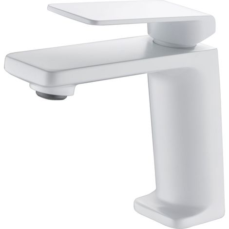 IMEX Waschtisch-Einhandmischer aus Messing und Zamak in mattweiß Keramik-Kartusche Ø25 mm flexible Anschlussschläuche 3-8 enthalten – Modell Fiyi (1/2)