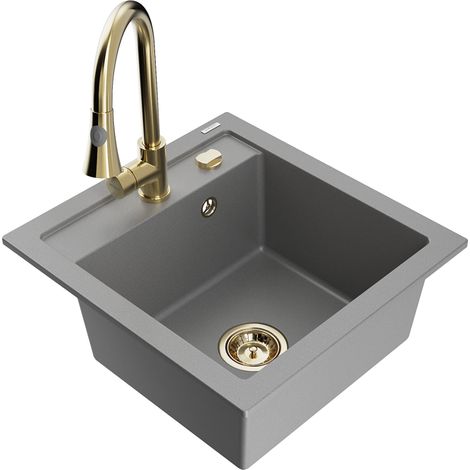 Mexen Vito lavello in granito a 1 vasca con miscelatore cucina Elia, grigio - 6503-71-670101-50 (1/5)