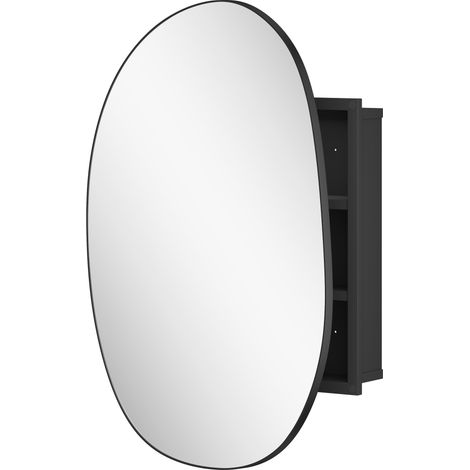 Armadietto da Bagno Mobile Sospeso con Specchio 61x12x79 cm in Vetro e Metallo Nero (1/5)