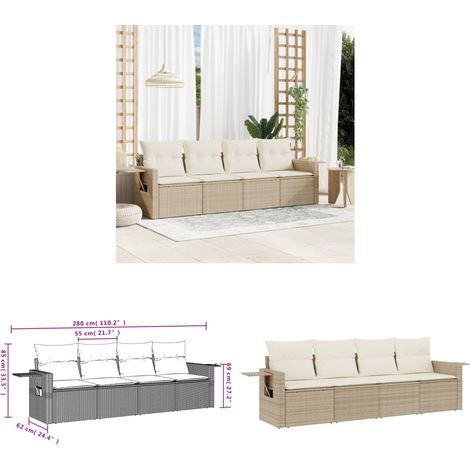 4-tlg. Garten-Sofagarnitur mit Kissen Beige Poly Rattan - Gartenmöbel - Sofasitzgruppe - PE-Rattan Möbel - Outdoor Furniture - Lounge Set - Home & Living (1/3)