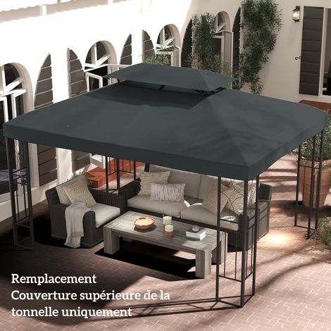 Outsunny Toit de rechange pour tonnelle 3x4m, polyester 180g/m², gris