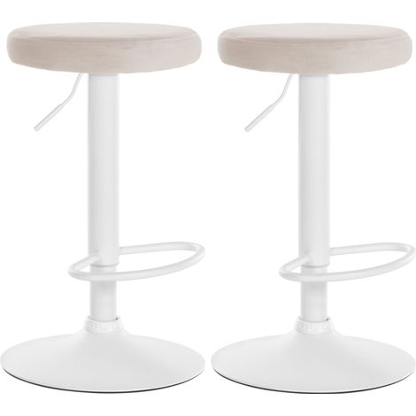 Set di 2 sgabelli da bar con seduta in tessuto di velluto crema e struttura in metallo bianco TDB10698
