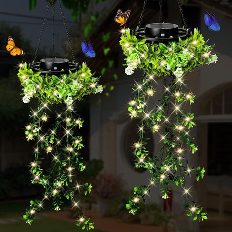 Lampe Solaire Exterieur, 2 Pcs 66 LED Plante Artificielle Guirlande Solaire Exterieur, IP65 Fausse Plante Lanterne Solaire Suspendues, Maison (1/5)