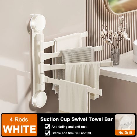Porte-serviettes à ventouses rotatif en aluminium (blanc, 4 niveaux, Chine continentale) - Fixation murale - 2/3/4/5 barres - Idéal pour la cuisine et la salle de bain (1/5)