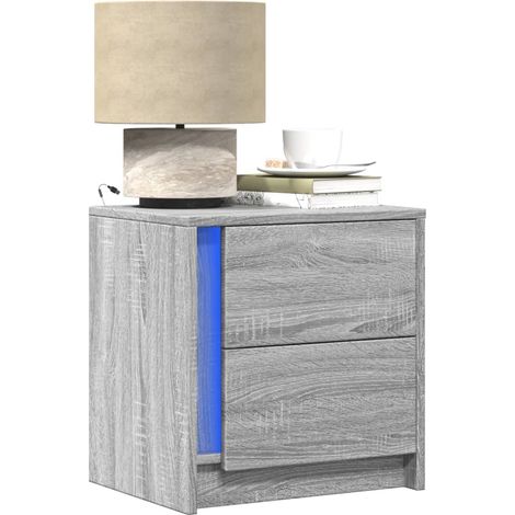 Nachttische mit LED-Leuchten 2 Stk. Grau Sonoma Holzwerkstoff