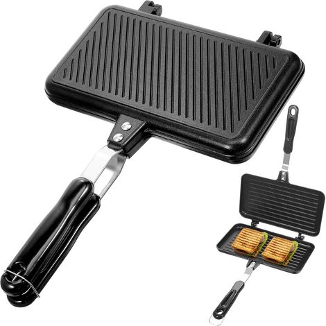Grille-pain XL - Double face - En aluminium - Pour omelettes - Pour la cuisson des sandwichs - Noir