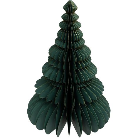 Atmosphera – Sapin de Noël en papier plié vert liseré doré H 30 cm – Dimensions L. 20 x P. 20 cm – Élément décoratif élégant pour fêtes (1/4)