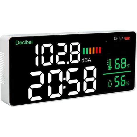 LED-Dezibelmesser mit 2,4-GHz-WLAN-Wandmontage, 11-Zoll-LED-Anzeige für Temperatur, Luftfeuchtigkeit, Zeit und Schallpegel (für Tuya) (1/5)