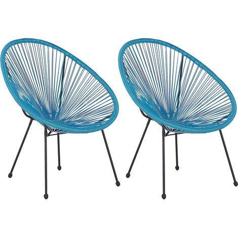 Set di 2 Sedie da Giardino Blu Rattan Sintetico Stile Spaghetti Acapulco