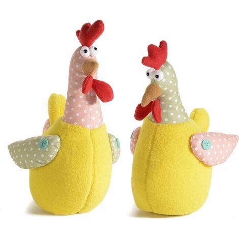 Galline campagnole di peluche e stoffa da appoggiare, set da 2 pezzi, cm 19 x 26 x 34 H