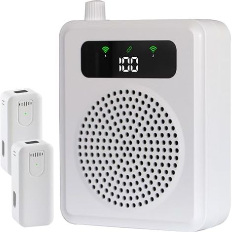 Amplificatore vocale portatile con microfono lavalier wireless, amplificatore vocale portatile per insegnanti, amplificatore vocale con microfono PA per più sedi (bianco)