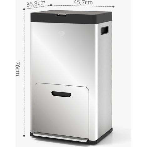 Poubelle rectangulaire à pédale poubelle cuisine 3 compartiments fermeture douce acier inox 45,7 x 35,8 x 76 cm argent (1/5)