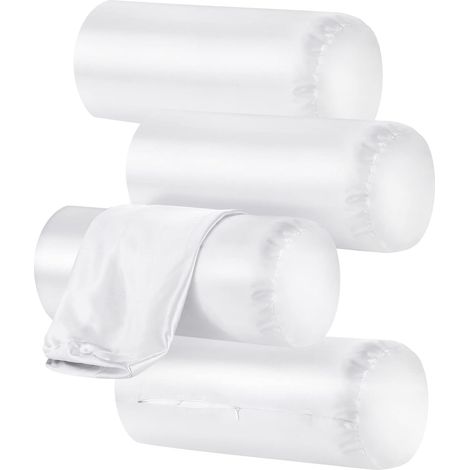 Lot de 4 housses d'oreillers ronds pour la nuque, housse d'oreiller cylindrique avec fermeture éclair, housse d'oreiller cervical, oreiller cylindrique en satin blanc-AquaForge (1/5)