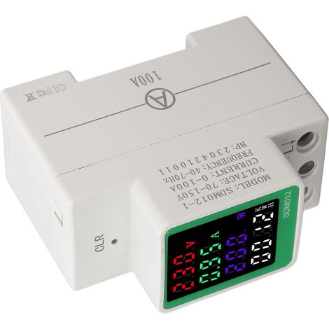 Digitales Amperemeter und Voltmeter auf DIN-Schiene AC70-150V, Frequenz, Leistungsfaktor, Energie (kWh), Multifunktionsmessgerät (100 A) (1/5)