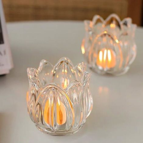 Lot de 6 photophores, verre transparent forme tulipe, hauteur 6,5cm, diamètre 7cm, pour mariage anniversaire décoration table (1/5)