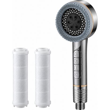 Pommeau de douche à main gris haute pression à quatre jets avec système de filtration et 2 cartouches filtrantes