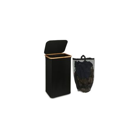 Grand Panier à Linge avec Couvercle, 100L panier linge sale avec Poignées en Bambou pour Vêtements, bac a linge laundry basket Pliable avec Sac Intérieur Noir (1/5)