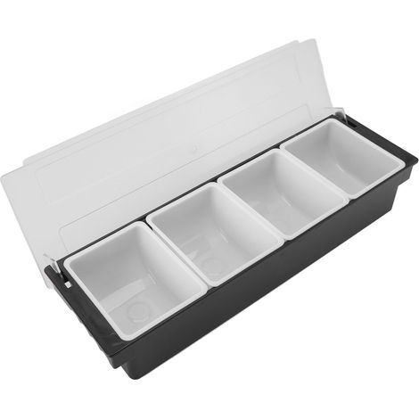 Boîte à condiments multifonctionnelle en plastique durable avec couvercle transparent et compartiments détachables. Idéale pour les fruits, légumes et assaisonnements. 4 compartiments. (1/5)