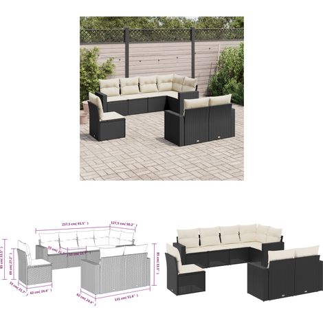 8-tlg. Garten-Sofagarnitur mit Kissen Schwarz Poly Rattan - Gartensorganisation - Outdoor Möbel - Gartenlounge - Lounge Set - Esstischgarnitur - Home & Living (1/3)