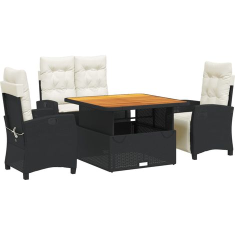 Ensemble à manger de jardin 4 pcs Mobilier de jardin avec coussins noir (1/5)