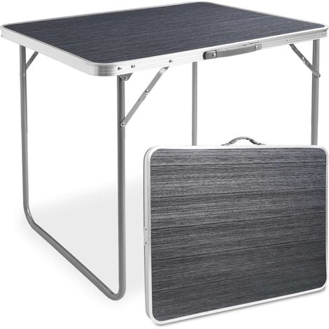 Tavolo da campeggio in mais, pieghevole, 80x60 cm, legno nero (1/5)