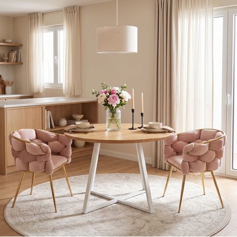 Fauteuil d'appoint 59x58x75 cm en velours rose, facile à monter pour salon, lot de 2 FloraGrace (1/5)