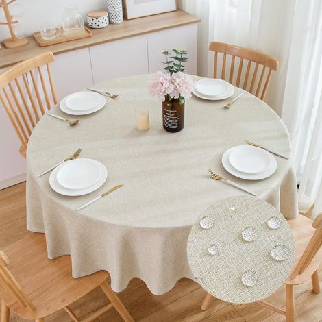 1 Nappe Ronde 160cm Lin Artificiel Imperméable Anti-Éclaboussures Essuyable pour Salle à Manger