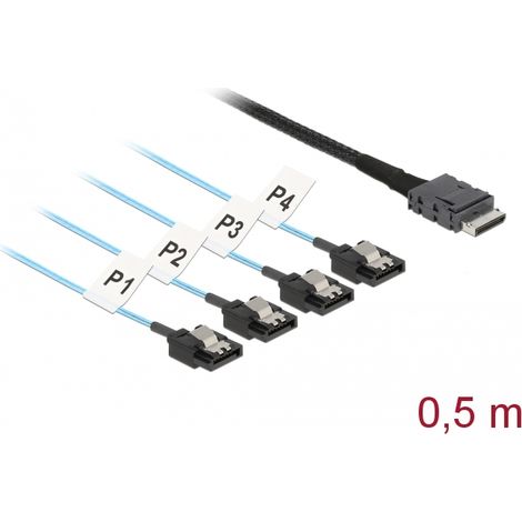 Delock Cable OCuLink SFF-8611  4 x SATA de 7 pines 0,5 m metal