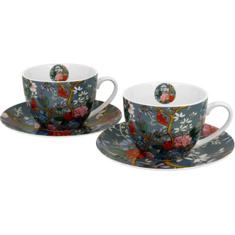 Set aus 2 blauen W. Kilburn Tassen und Untertassen (1/5)