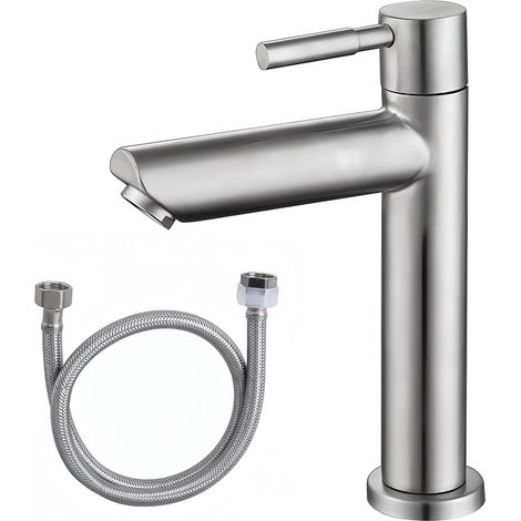 Robinet lavabo eau froide - acier inoxydable , mitigeur avec tuyau , pour salle d'amis (1/5)