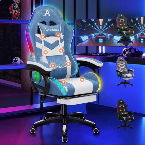 Gaming-Stuhl LED 8-Punkt-Massage RGB Beleuchtung Hellblau (1/5)