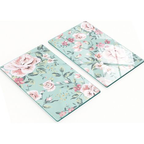 Tablas de cortar y servir de cristal decorativas con dise帽o floral vintage, 2x30x52 cm.