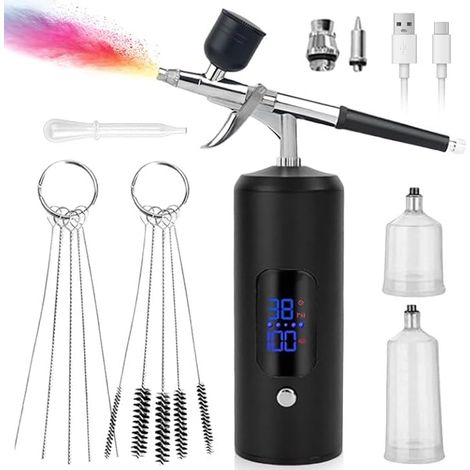 Kit Aérographe Sans Fil, 38 Psi, Portable, Rechargeable, Pour La Décoration Des Ongles, La Décoration De Gâteaux, Le Maquillage, La Modélisation De Tatouage (Noir) (1/5)