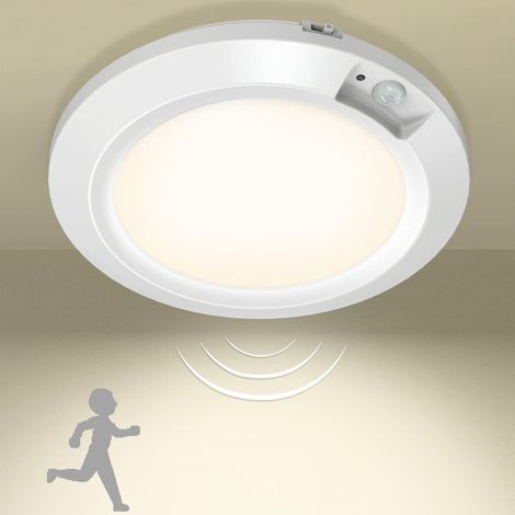 Veilleuses LED à Piles avec Détecteur de Mouvement, Lampe Plafond à Pile Sans Fil Plafonnier LED Eclairage Intérieur pour Balcon Sous-sol Atelier Escalier Garde-Manger - 3000k, Blanc Chaud (1/5)
