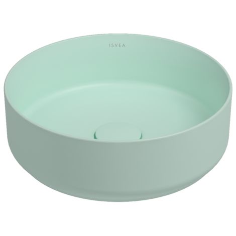 Lavabo tondo da appoggio senza troppo pieno in ceramica senza foro rubinetto - Menta Opaco (1/2)