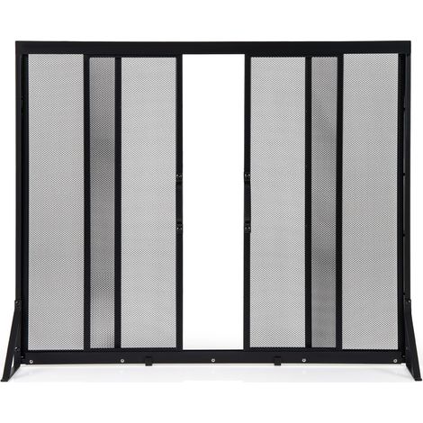COSTWAY Griglia Parascintille Camino con 2 Pannelli Scorrevoli, Maniglie Convenienti e Telai di Supporto a Triangolo, Ventilazione Eccellente, Schermo per Camino in Rete Metallica (96 x 79 cm) (1/5)
