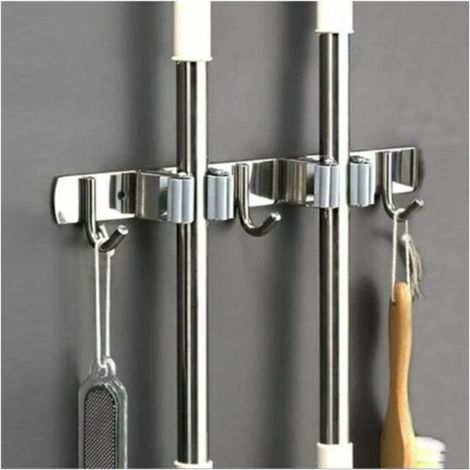 Porte Balai Mural – Accroche Balai En Acier Inoxydable, Support Cintre De Rangement Pour Cuisine, Garage, Buanderie (2 Stellplätze und 3 Häkelarbeiten) (1/5)