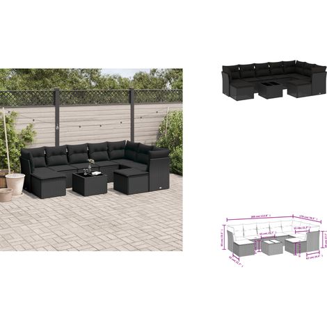 10-tlg. Garten-Sofagarnitur mit Kissen Schwarz Poly Rattan - Gartenmöbel Set - PE-Rattan Möbel - Outdoor Sofa - Esstisch - Lounge Set (1/3)