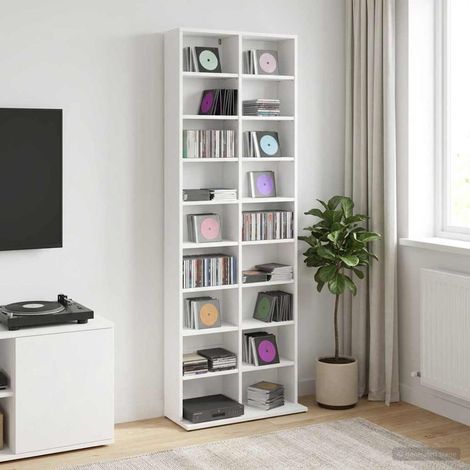 vidaXL Meuble CD Blanc 65 x 23,5 x 175 cm Bois d'ingénierie (1/5)