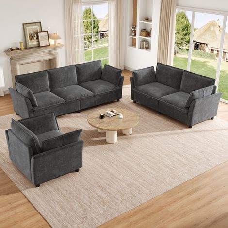 Modulares Sofa-Set 220/155/90 cm in Grau aus Chenille mit 3-Sitzer, 2-Sitzer und Sessel