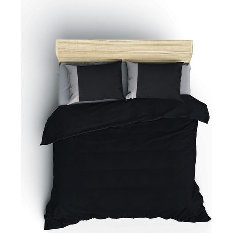 Funda nórdica, funda nórdica, ropa de cama Set 100% Algodón Negro Gris (1/5)