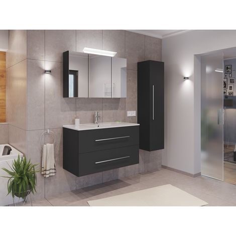 Badmöbel Set Firenze 100 3tlg. Spiegelschrank und Hochschrank grafit