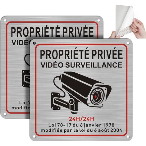 Panneau Camera Surveillance, Propriété Privée sous Surveillance Vidéo, Vidéo Surveillance Panneau 15x 15cm, Intérieur/Extérieur, Aluminium, avec Autocollant et Trous Pré-percés (2) (1/5)